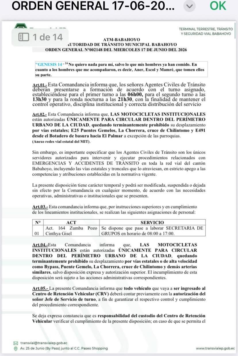 FENATRAPE logra que vigilantes de ATM Babahoyo tengan prohibicion para desplazarse en las Vias Estatales